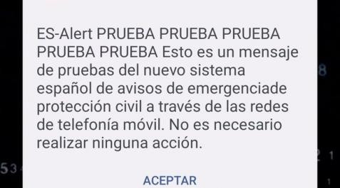 PROTECCIÓN CIVIL AVISA SOBRE EL ENSAYO DE ENVÍO DE ALERTAS A MÓVILES